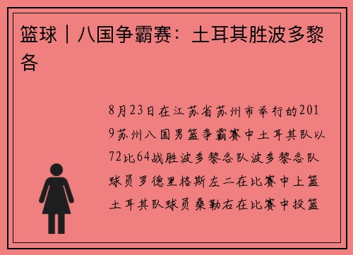 篮球｜八国争霸赛：土耳其胜波多黎各